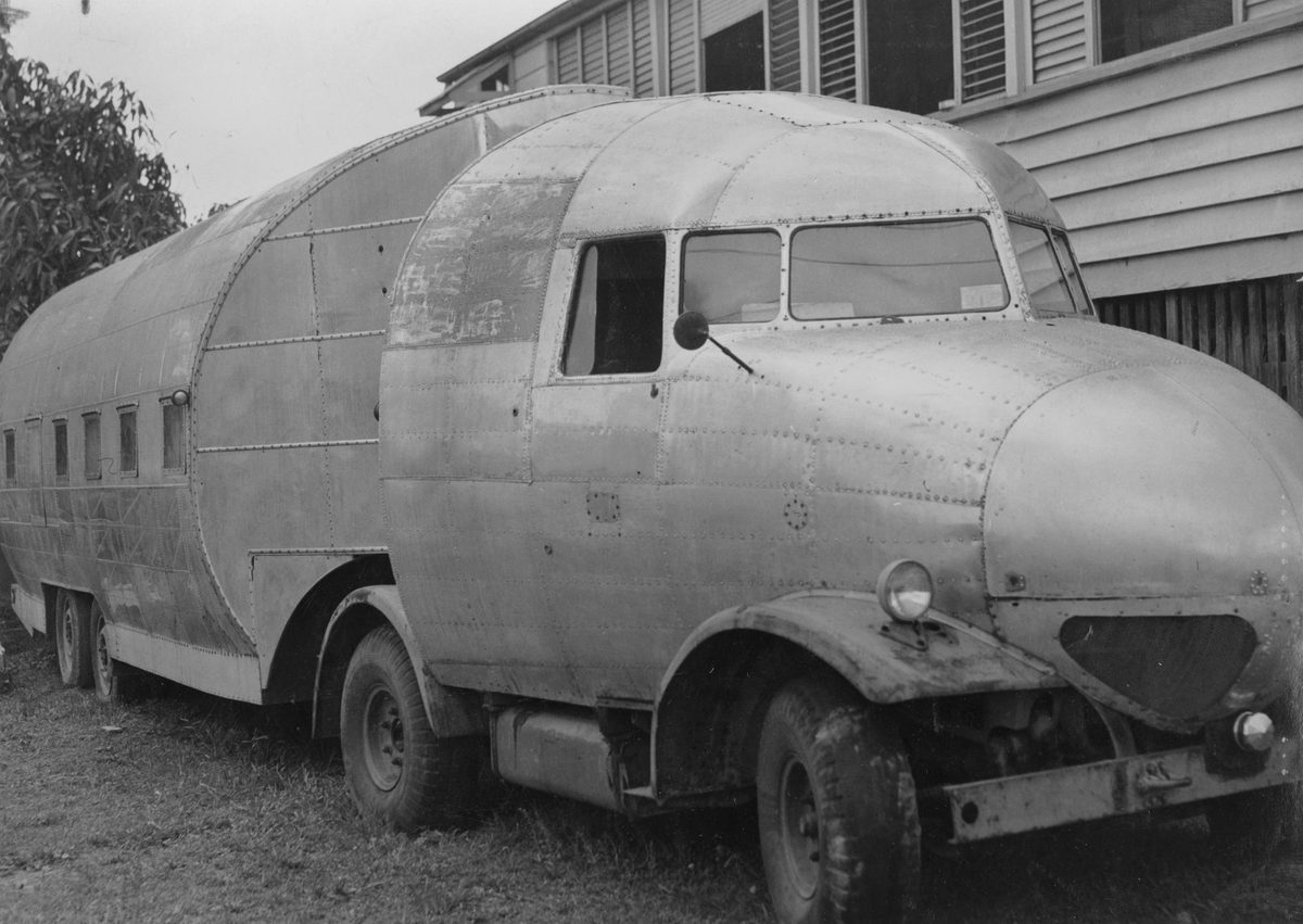 Caravan made from a converted aircraft, Kalinga, Queensland (1950)