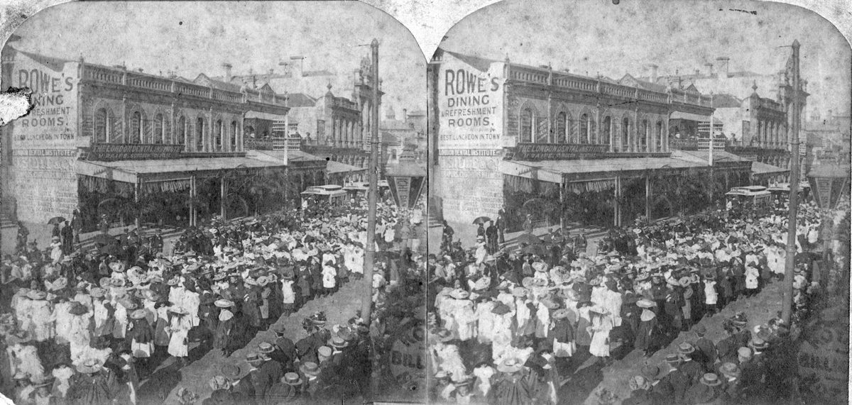 Stereoscopic view of a Jubilee Procession in Brisbane, 1897