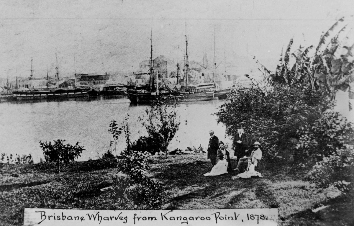 Brisbane wharves from Kangaroo Point, Brisbane, 1878